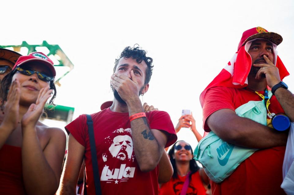 Supporters of Lula react on the day he is sworn in as Brazil's President (REUTERS)