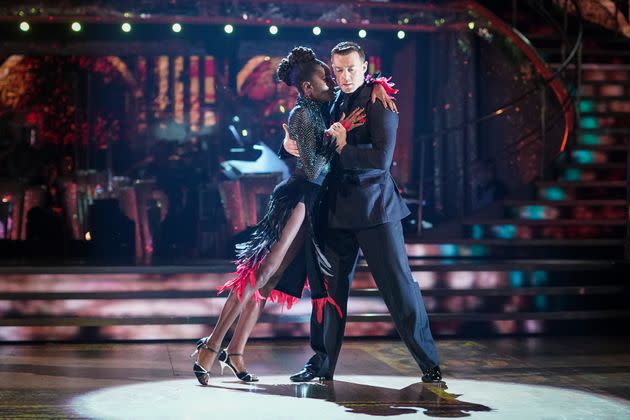 AJ Odudu and Kai Widdrington dancing a Tango earlier in the series (Photo: BBC/Keiron McCarron)