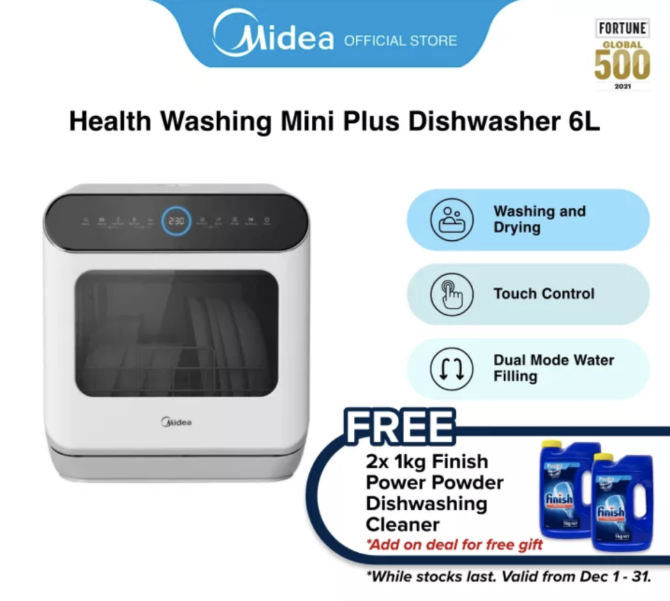 Midea MDWS-2703 White Health Washing Mini Plus Dishwasher, 6L PHOTO: Lazada


