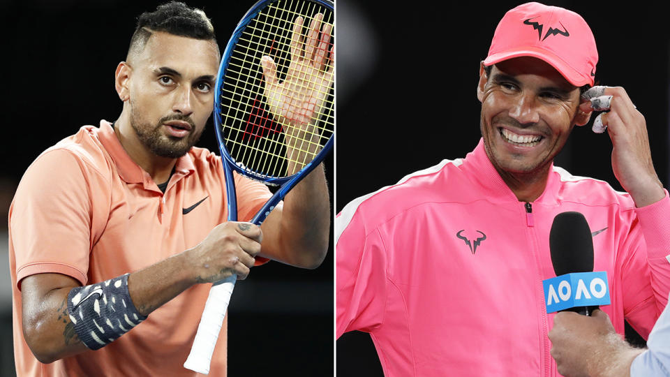 Nick Kyrgios, pictured left has played down his feud with Rafael Nadal, pictured right, ahead of their fourth round Australian Open match.