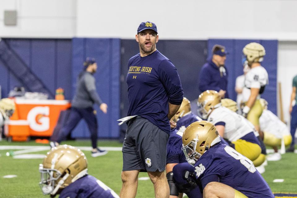 Notre Dame offensive coordinator Gerad Parker during Notre Dame Spring Practice on Wednesday, March 22, 2023, at Irish Athletics Center in South Bend, Indiana.

Ncaa Foorball 2023 Notre Dame Spring Practice
