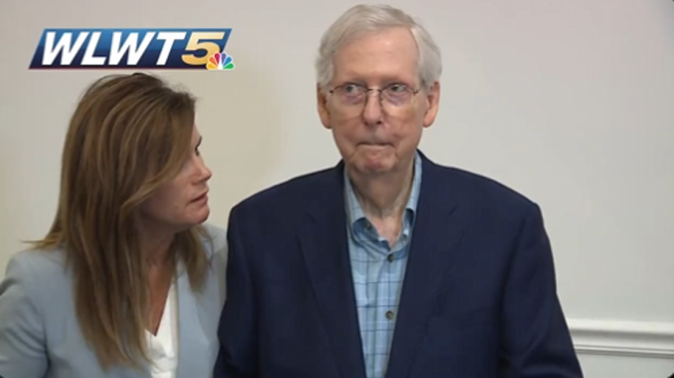 Mitch McConnell appeared to freeze at a press conference in Kentucky in August 2023 (Twitter: WLWT)