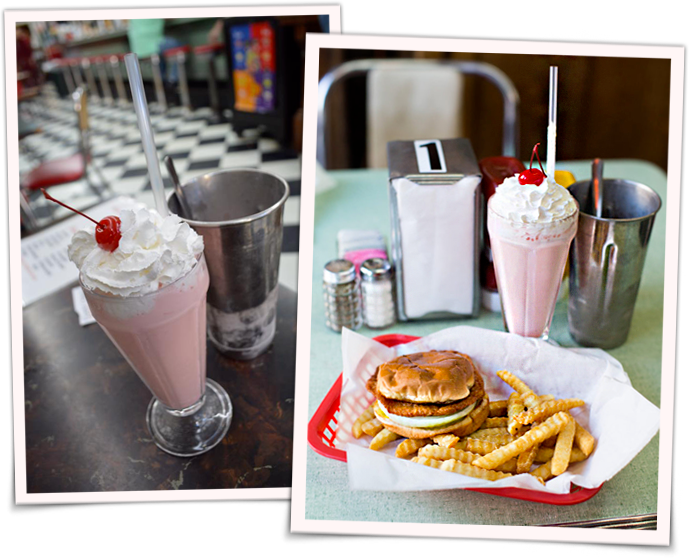 Borroum's Slugburger meal with strawberry milkshake.