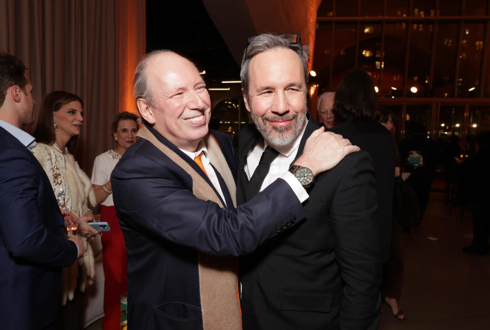 NEW YORK, NEW YORK - FEBRUARY 25: Hans Zimmer (L) and Denis Villeneuve seen at the New York Premiere of Warner Bros. 