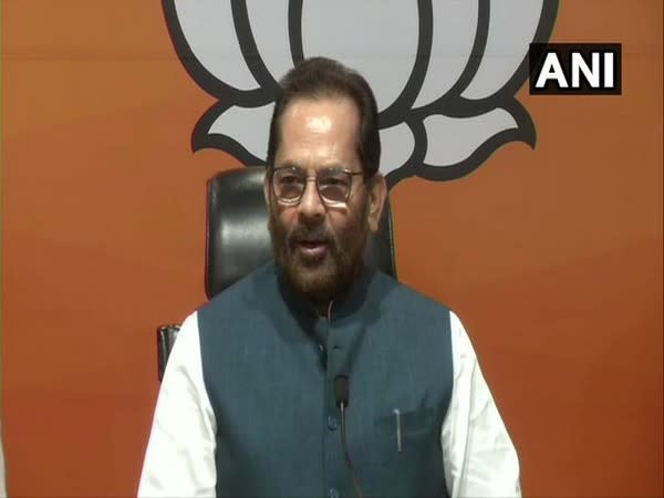 BJP leader Mukhtar Abbas Naqvi speaking at a press conference on Sunday. photo/ANI