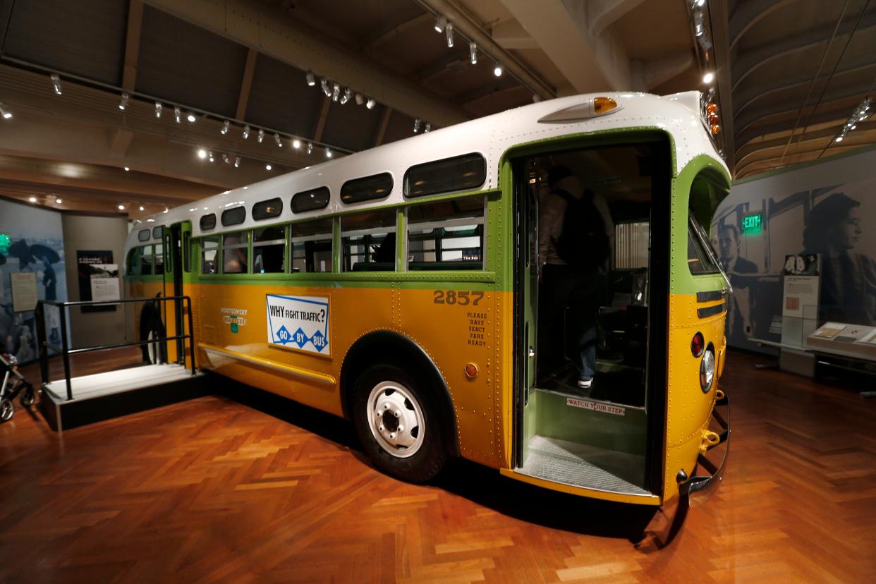 The bus Rosa Parks rode in when she refused to give up her seat to a white rider and helped spark the civil rights movement is shown on display at the Henry Ford Museum in Dearborn, Mich., March 23, 2015.