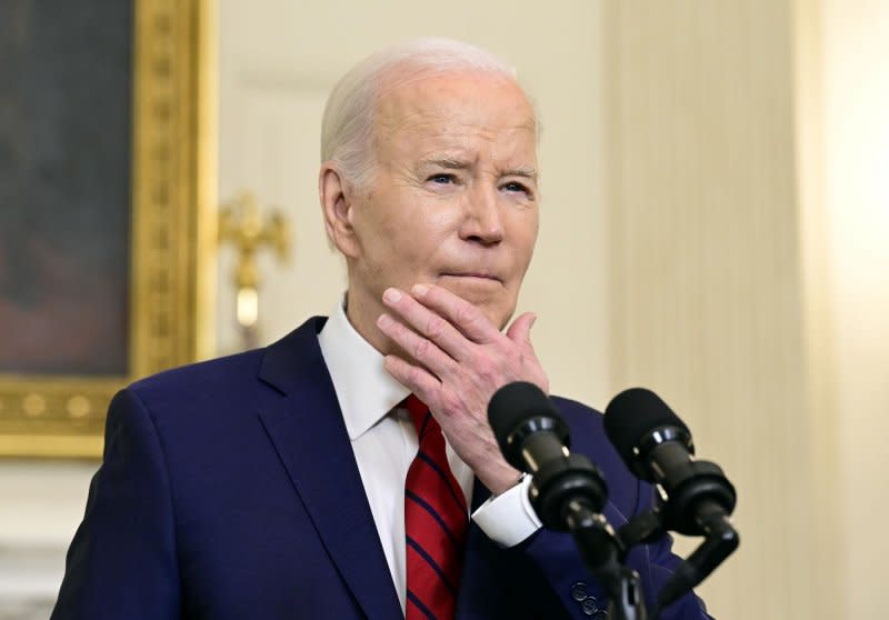 President Joe Biden remarks Wednesday after signing a National Security Package that includes a potential ban on TikTok in the United States if China-based ByteDance doesn't sell its U.S.-based social media app that has about 170 million U.S. subscribers. Photo by Ron Sachs/UPI