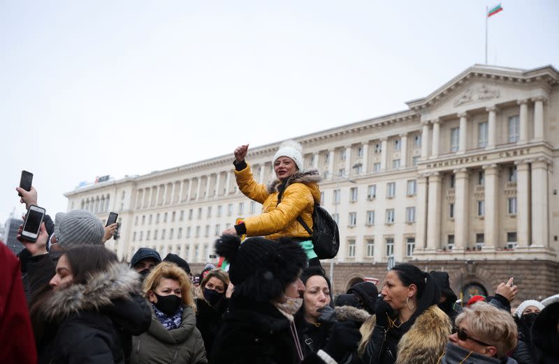 Restaurant, bar and club owners and employees take part in a protest in Sofia