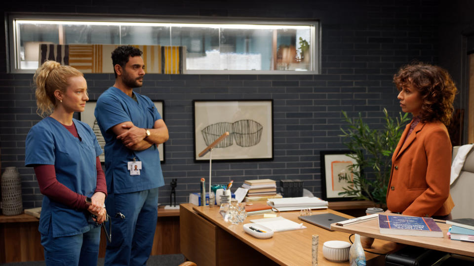 Laurence Leboeuf, Hamza Haq and Rekha Sharma in Transplant Season 4, premiering on CTV Oct. 6 at 9:00 p.m. ET