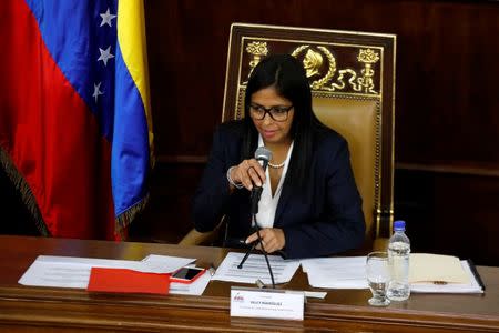 National Constituent Assembly President Delcy Rodriguez attends to one of its session in Caracas, Venezuela August 8, 2017. REUTERS/Carlos Garcia Rawlins