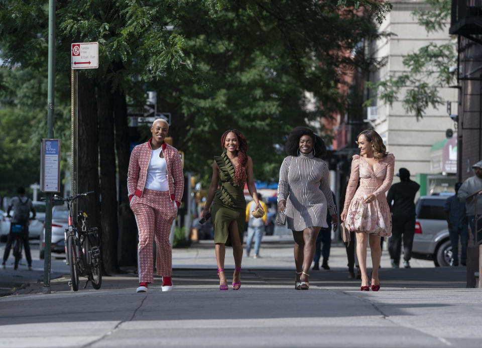 Jerrie Johnson, Meagan Good, Shoniqua Shandai and Grace Byers in Harlem Season 2 on Prime Video (Emily V Aragones/Prime Video)