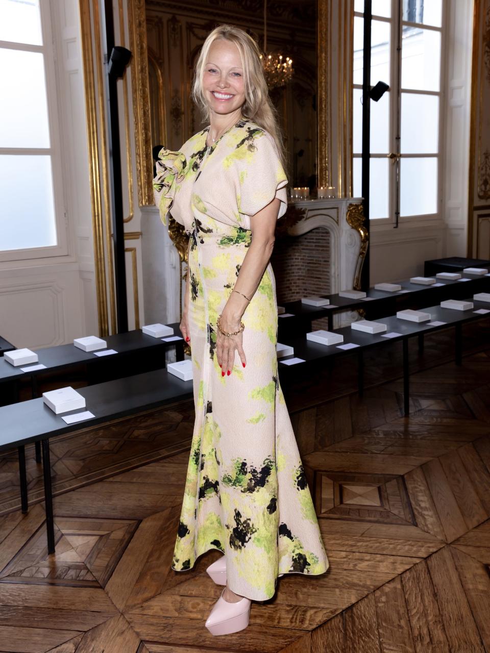 Pamela Anderson attends Paris Fashion Week on September 29, 2023.