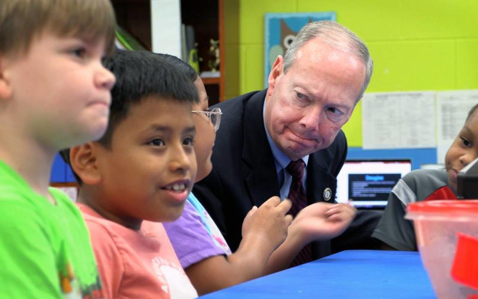 David Lewis, superintendent of the Muscogee County School District, visits a class at Downtown Elementary Magnet Academy in Columbus, Georgia.