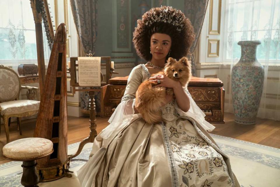 what to watch after bridgerton - queen charlotte with dog