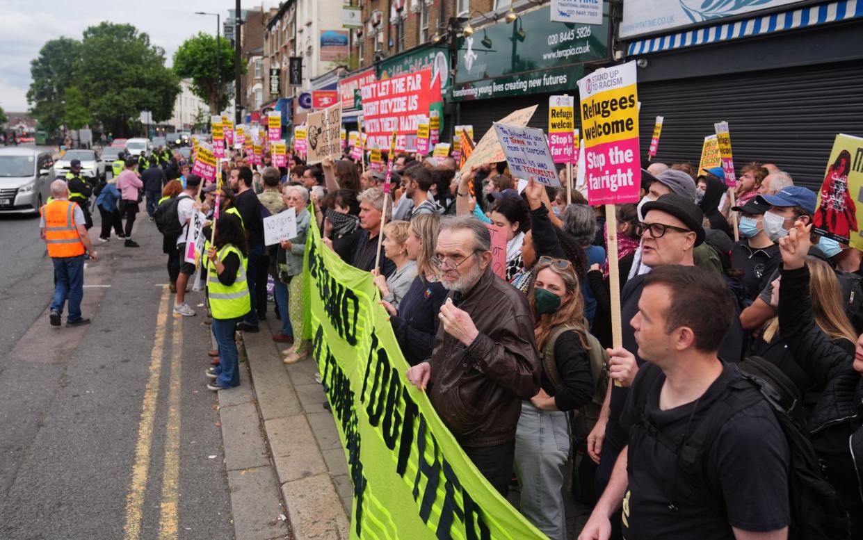 Around 1,000 anti far-Right protesters gathered along North Finchley High Road on Wednesday evening