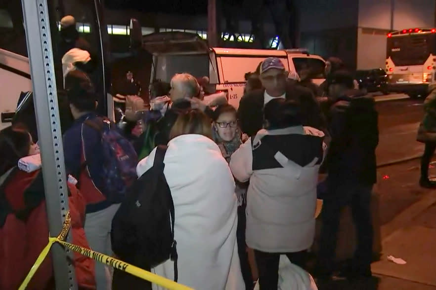 A bus carrying migrants from Texas arrives  in Philadelphia on Wednesday morning. (WCAU)