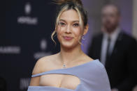 Freestyle skier Eileen Gu from China poses after she was presented the award for action sportsperson of the year at the Laureus Sports Awards ceremony in Paris, Monday, May 8, 2023. (AP Photo/Lewis Joly)