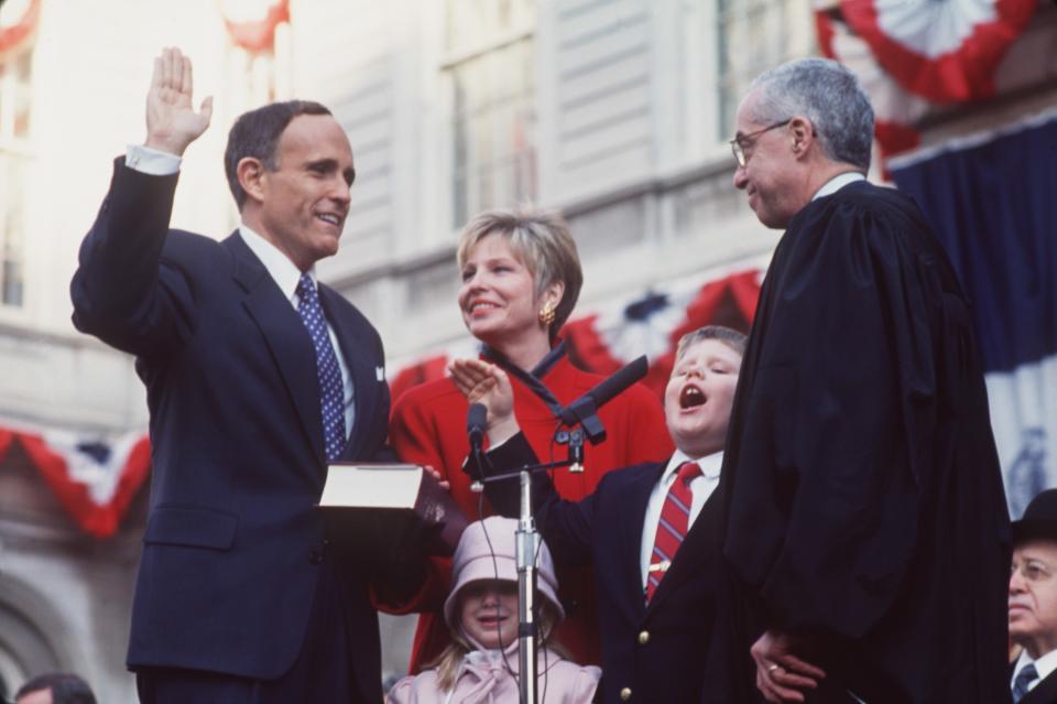 Rudolph Giuliani is sworn in as the 107th Mayor of New York City, January 2, 1994.