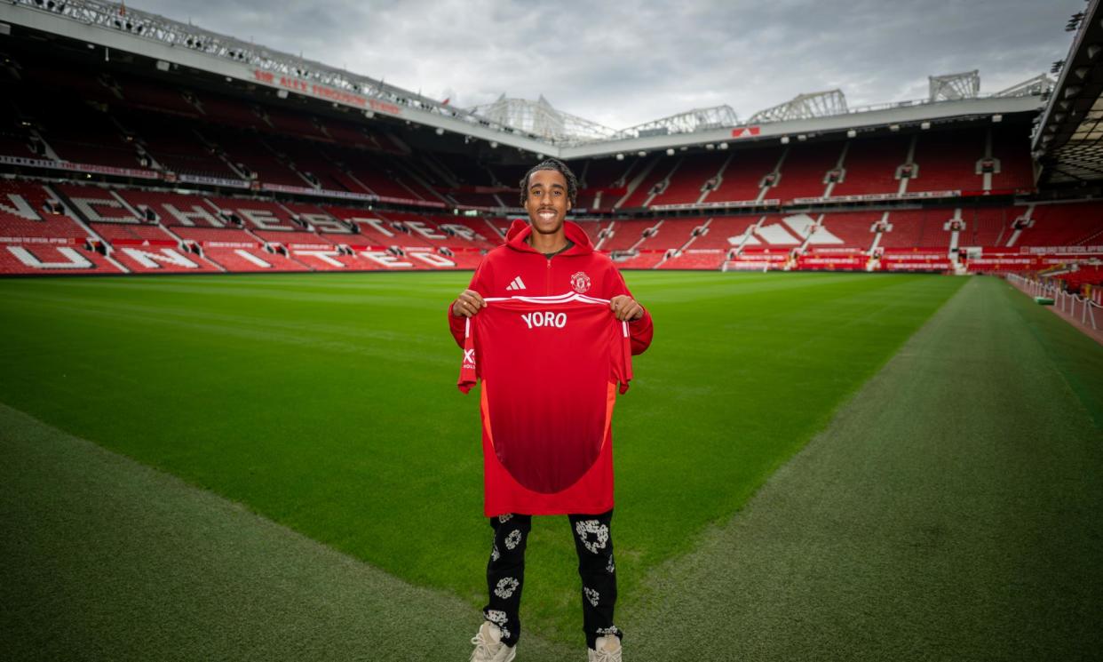 <span>Leny Yoro checks in at Manchester United.</span><span>Photograph: Manchester United FC</span>