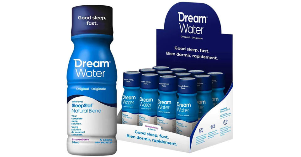 Dream Water Sleep Aid with GABA, Melatonin, 5-HTP and Snoozeberry is 25 percent off for a 12 pack. (Photo: Amazon)