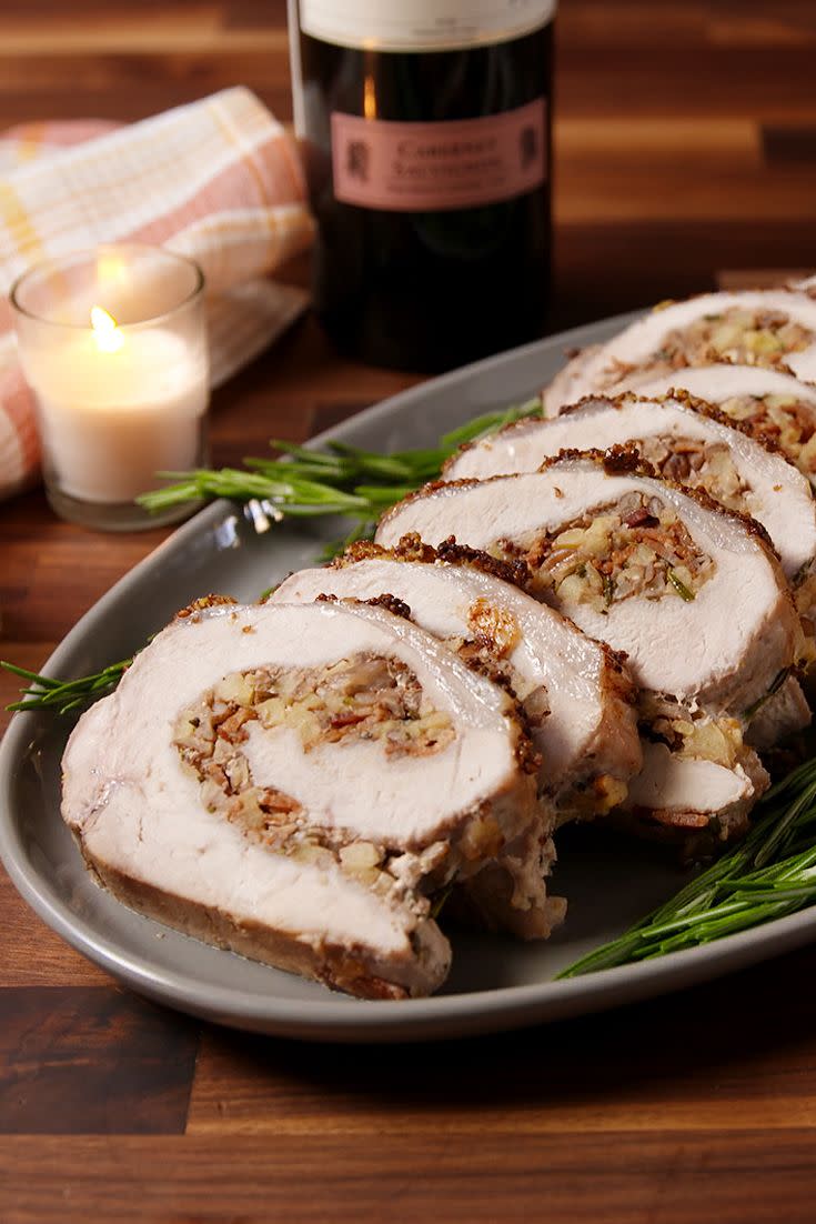 <p>This pork loin is jam-packed with a classic (and high-protein!) combo of apple, <a href="https://www.delish.com/cooking/recipe-ideas/g2020/top-bacon-recipes/" rel="nofollow noopener" target="_blank" data-ylk="slk:bacon;elm:context_link;itc:0;sec:content-canvas" class="link ">bacon</a>, rosemary, and pecans, complemented perfectly with a tangy Dijon glaze. Pair it with some <a href="https://www.delish.com/cooking/recipe-ideas/recipes/a50630/perfect-mashed-potatoes-recipe/" rel="nofollow noopener" target="_blank" data-ylk="slk:mashed potatoes;elm:context_link;itc:0;sec:content-canvas" class="link ">mashed potatoes</a> and hearty <a href="https://www.delish.com/cooking/recipe-ideas/recipes/a50228/holiday-roasted-vegetables-recipe/" rel="nofollow noopener" target="_blank" data-ylk="slk:roasted vegetables;elm:context_link;itc:0;sec:content-canvas" class="link ">roasted vegetables</a> for a simple but delicious dinner all year round.</p><p>Get the <strong><a href="https://www.delish.com/cooking/recipe-ideas/recipes/a50738/stuffed-pork-loin-recipe/" rel="nofollow noopener" target="_blank" data-ylk="slk:Stuffed Pork Loin recipe;elm:context_link;itc:0;sec:content-canvas" class="link ">Stuffed Pork Loin recipe</a></strong>.</p>