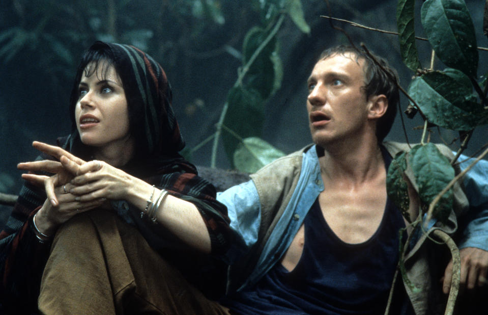 Fairuza Balk and David Thewlis in a scene from the film 'The Island Of Dr. Moreau', 1996. (Photo by New Line/Getty Images)