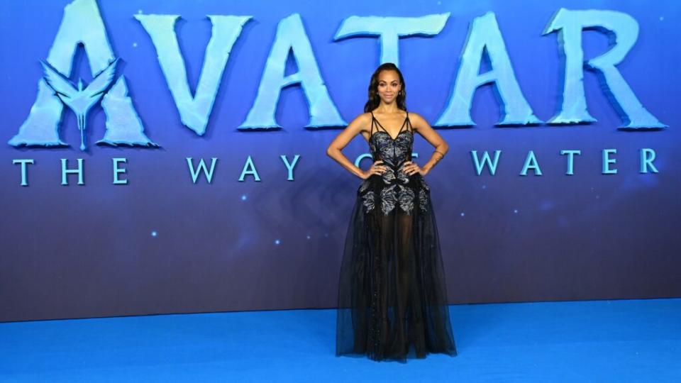 Zoe Saldana revels in the beauty of “Avatar: The Way of Water” at the film’s world premiere at the Odeon Luxe Leicester Square in London, England.