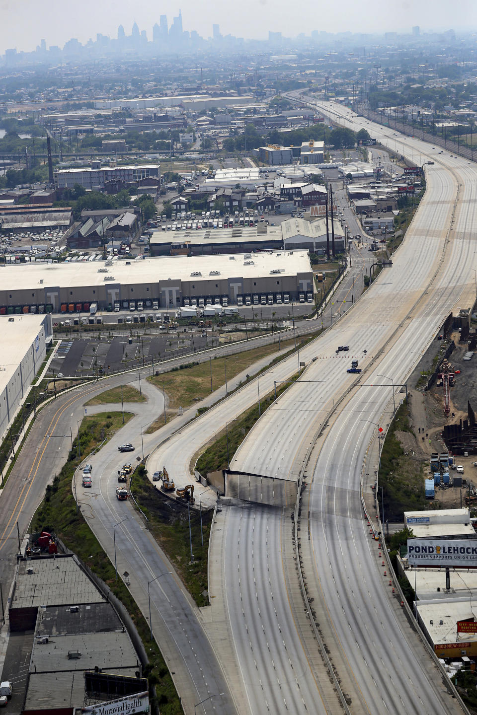 A view of the collapsed portion of Interstate 95 near the Cottman Avenue exit in Philadelphia, Sunday, June 11, 2023. (David Maialetti/The Philadelphia Inquirer via AP)
