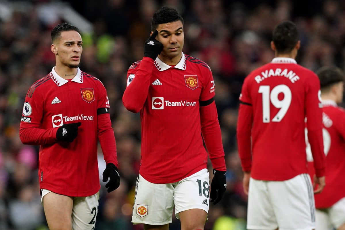 Manchester United’s Casemiro is sent off (Martin Rickett/PA). (PA Wire)