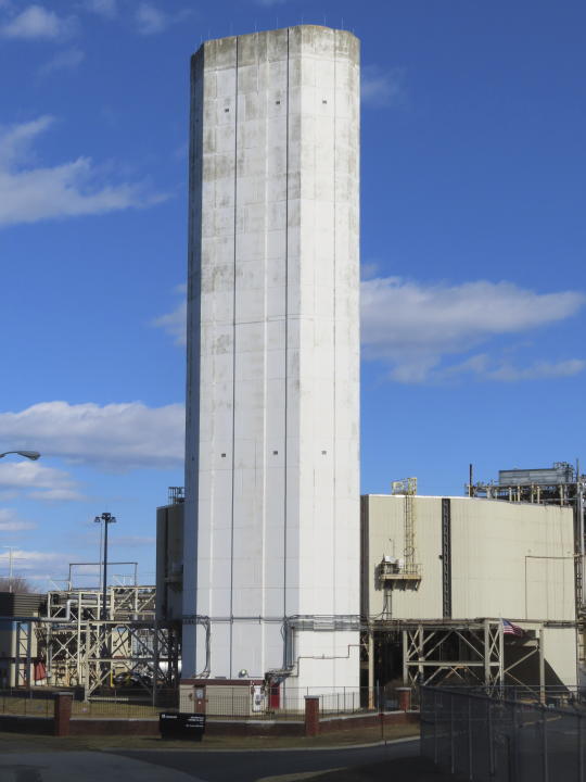 A gas-fired power plant in Sayreville, N.J., is seen on Feb. 29, 2024. On March 4, 2024, New Jersey lawmakers watered down a proposed referendum on whether to ban construction of new power plants that burn fossil fuels, adding a loophole that allowed for construction of new emergency backup plants that burn fossil fuels. (AP Photo/Wayne Parry)