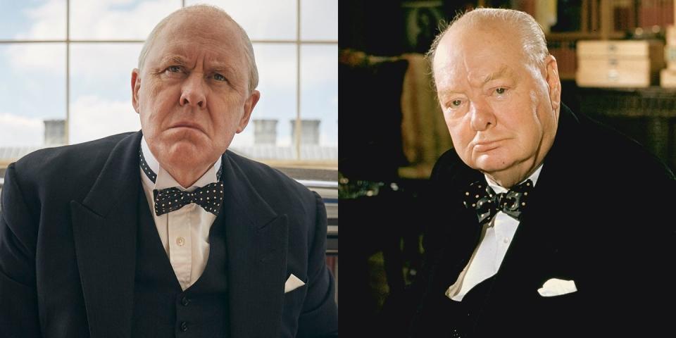 <p>John Lithgow’s rendition of Sir Winston Churchill, the first prime minister to rule under Queen Elizabeth II’s monarchy, was so spot on, it earned him a Golden Globe nomination in 2017. From Churchill’s bow-tie collection and his love of a good bath to the way he carried himself during private audience sessions with the queen, John totally embodied the signature elements of the prime minister, who resigned in 1955 after suffering a stroke during his second term.</p>