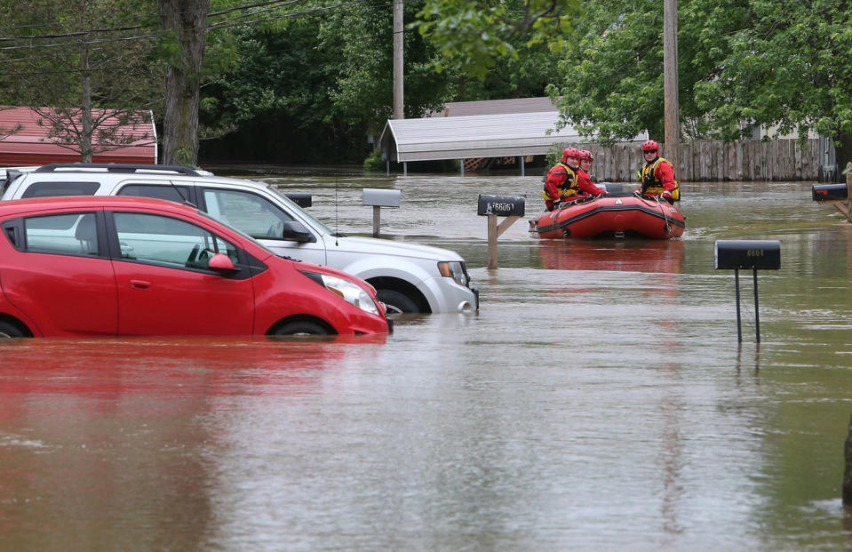 Fire department members in boat