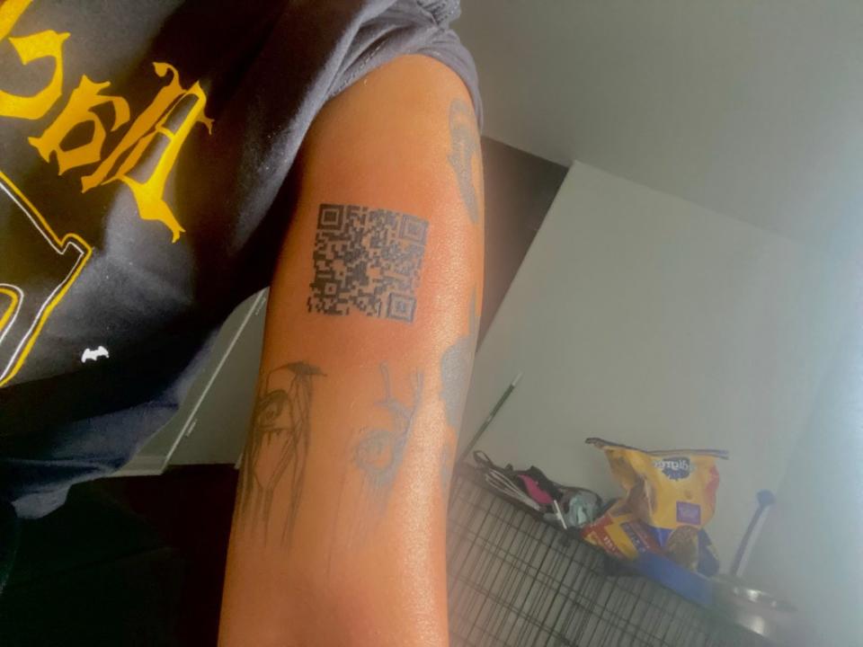 She got the QR tattoo in June 2022 to one-up her friends on the Rickroll joke. Sailor Jupiter / SWNS
