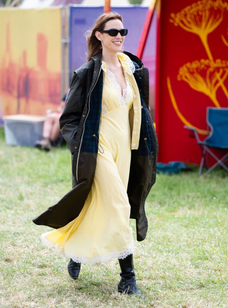 alexa chung at glastonbury wearing a slip dress