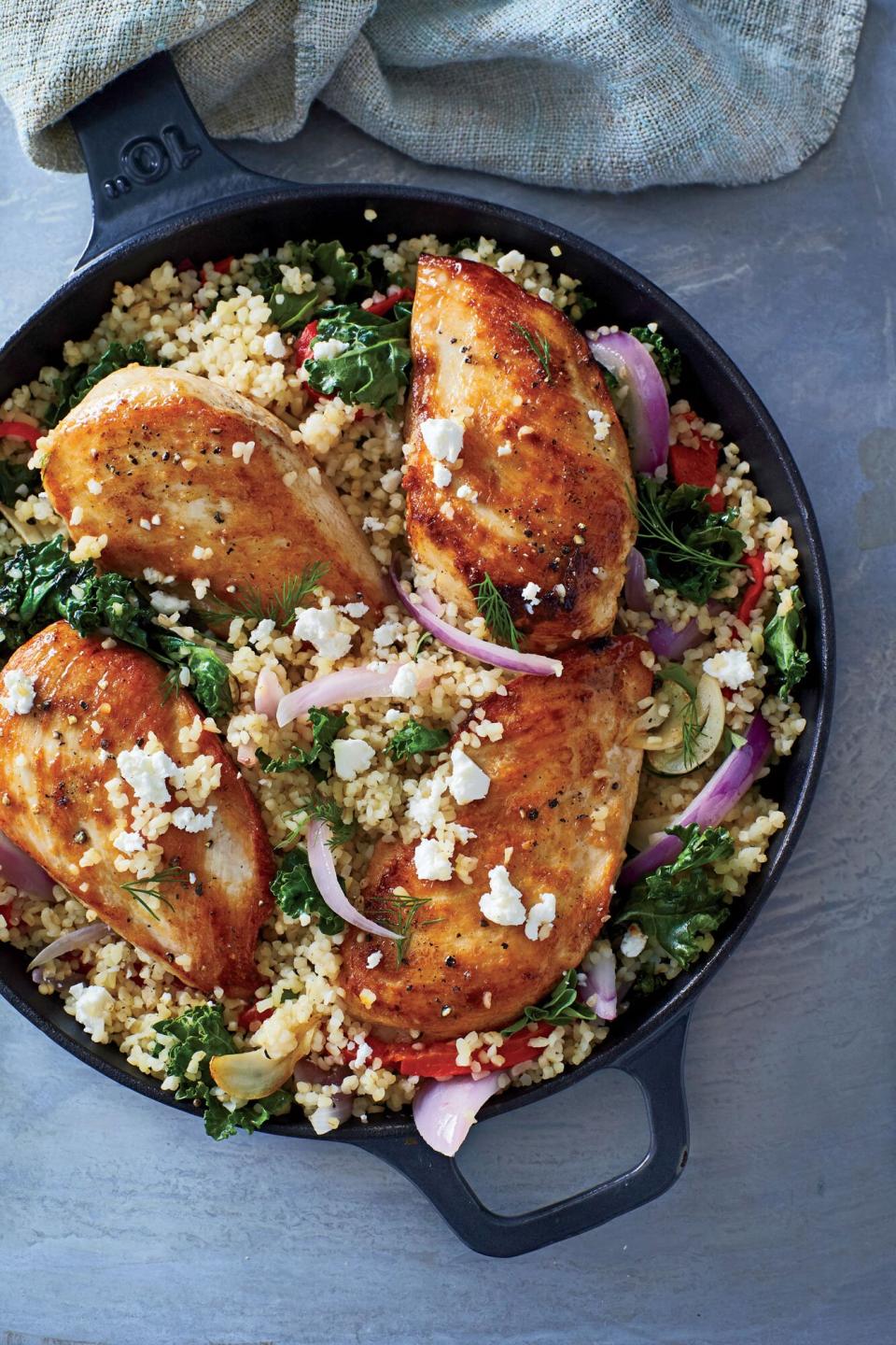 18. Mediterranean Chicken and Bulgur Skillet