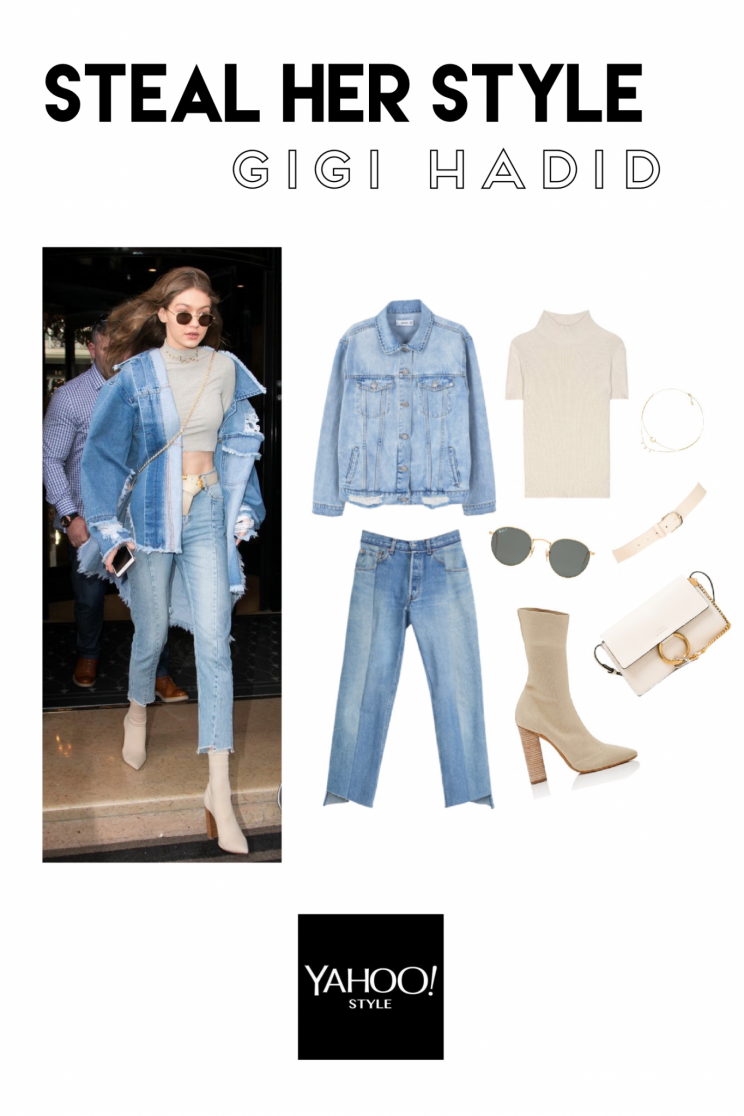 Der All-Denim Look von Gigi Hadid zum Nachstylen (Bild: Getty Images / Polyvore)