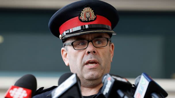 PHOTO:Peel Police Inspector Stephen Duivesteyn briefed the media on the theft at Pearson International Airport which is estimated at $20M, April 20, 2023 in Toronto. (Rick Madonik/Toronto Star via Getty Images)