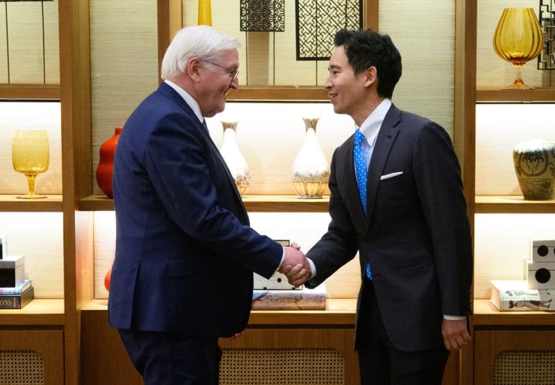 German President Frank-Walter Steinmeier (L) meets with Pita Limjaroenrat, opposition politician from the Move Forward party, for talks. Pita's progressive Move Forward Party (MFP) was the surprise winner of the parliamentary elections in May 2023, but he was not elected head of government. Bernd von Jutrczenka/dpa