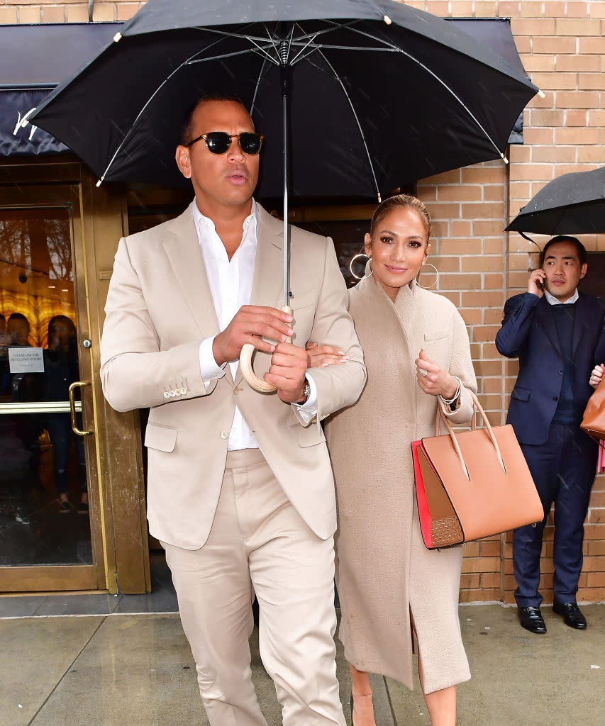 <p>In one of their earliest public appearances, the couple was matching in head-to-toe tans. (Photo: Getty Images) </p>