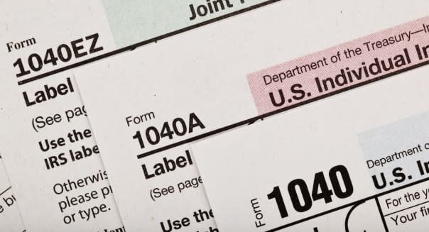 1040 tax forms with color angled labels