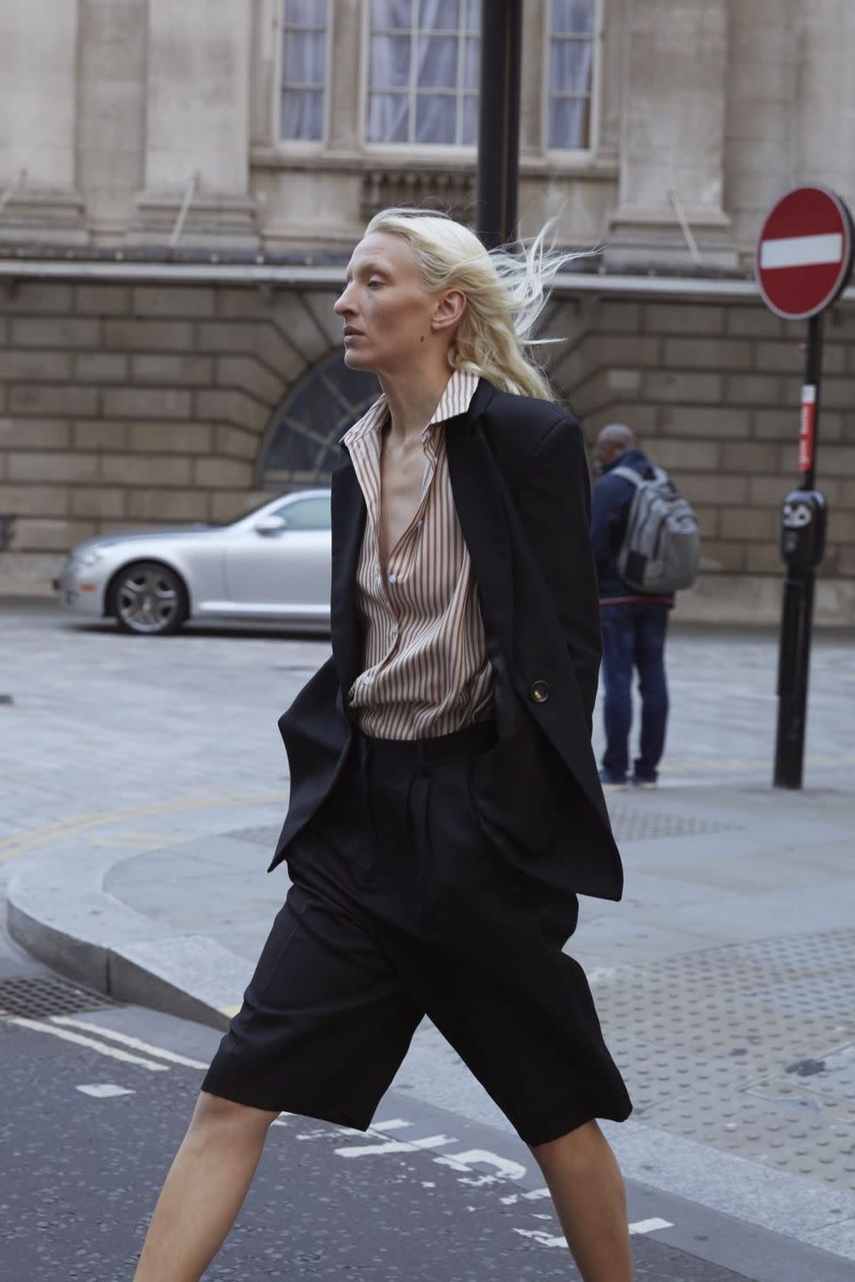 a person walking on a street