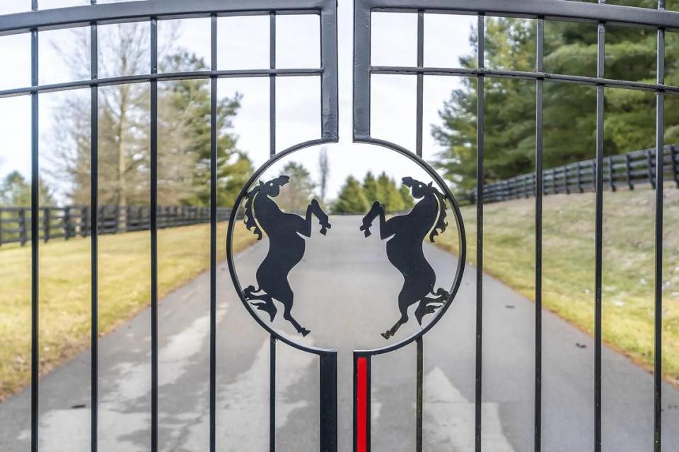 A view of the front gates at the home at 3021 Brookmonte Lane in Lexington, KY, which is currently up for sale at $2.5 million. Photos shared with realtor’s permission.