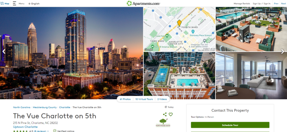 A listing for The VUE in Charlotte on Apartments.com.