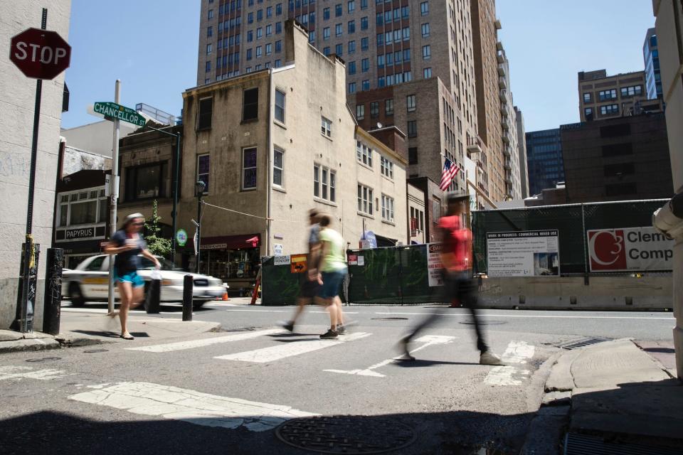 Pedestrians walk in Philadelphia.