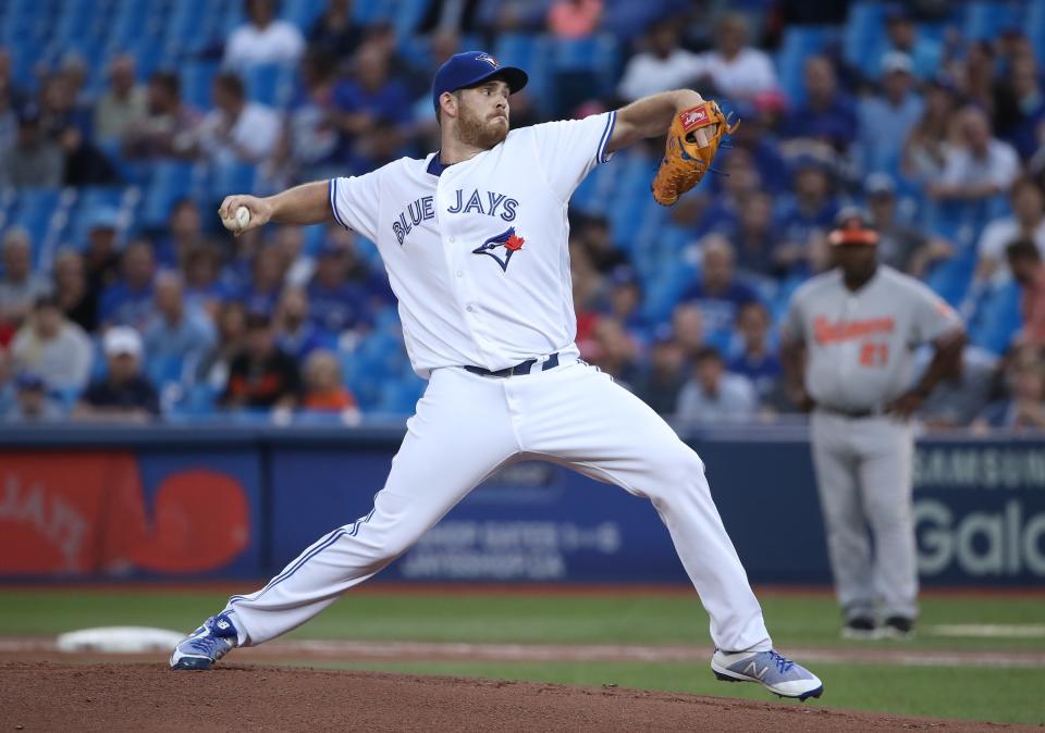 Joe Biagini had an excellent start against the Baltimore Orioles on Tuesday by relying on a simple strategy. (Tom Szczerbowski/Getty Images)