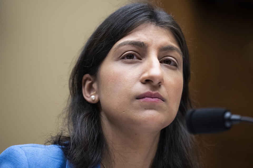 Lina Khan testifies during the House Energy and Commerce Subcommittee on Innovation, Data, and Commerce hearing at the Capitol (Tom Williams / CQ-Roll Call, Inc via Getty Images file)