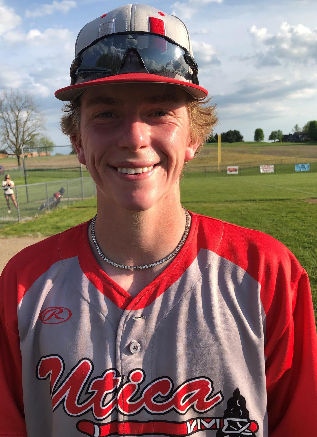Utica senior Roman Gamble pitched a six-hitter, striking out four with no walks and allowing just one earned run, and also had two hits as the Redskins knocked off LCL-Buckeye leader Licking Valley 5-3 on the road Wednesday.