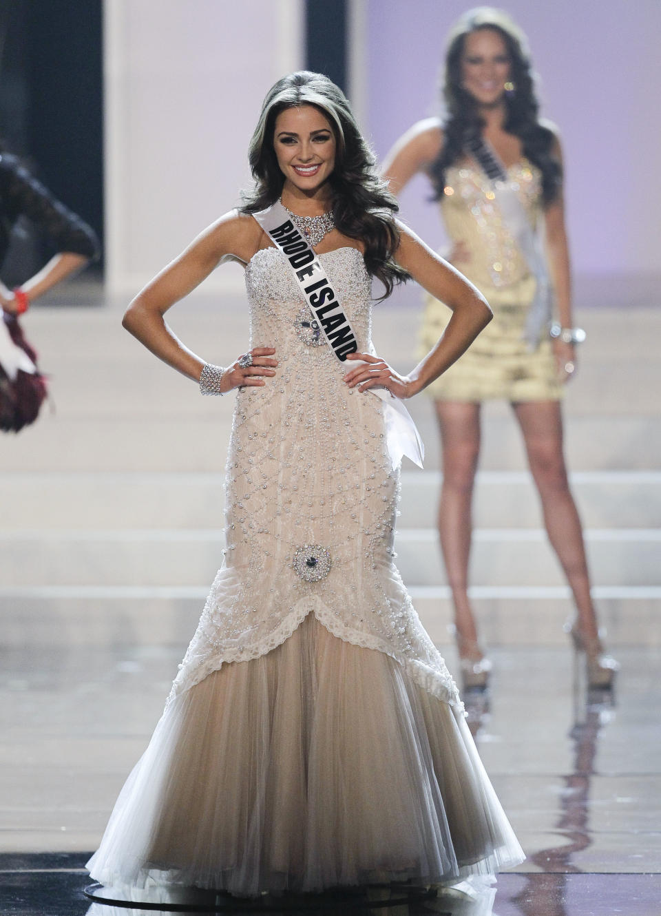 Miss Rhode Island Olivia Culpo poses as she is named one of the 16 finalists during the 2012 Miss USA pageant, Sunday, June 3, 2012, in Las Vegas. (AP Photo/Julie Jacobson)