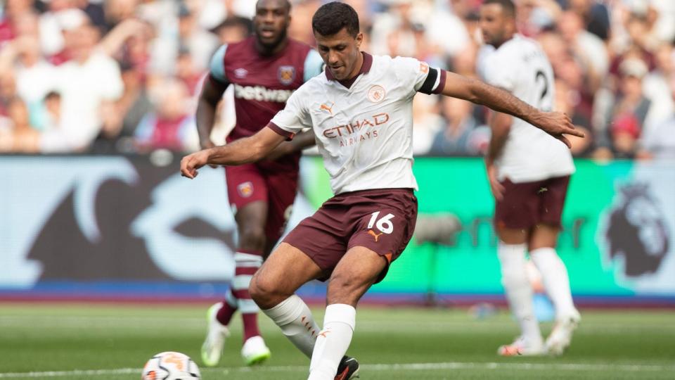 Rodri during a match between West Ham and Manchester City. Credit: Alamy