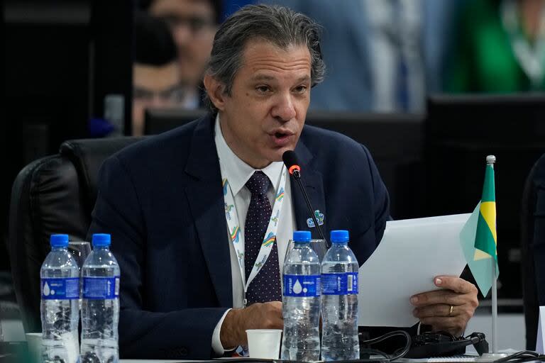 El ministro de Finanzas de Brasil, Fernando Haddad, durante una reunión de ministros de Finanzas y gobernadores de bancos centrales del G20, el jueves 29 de febrero de 2024, en Sao Paulo.